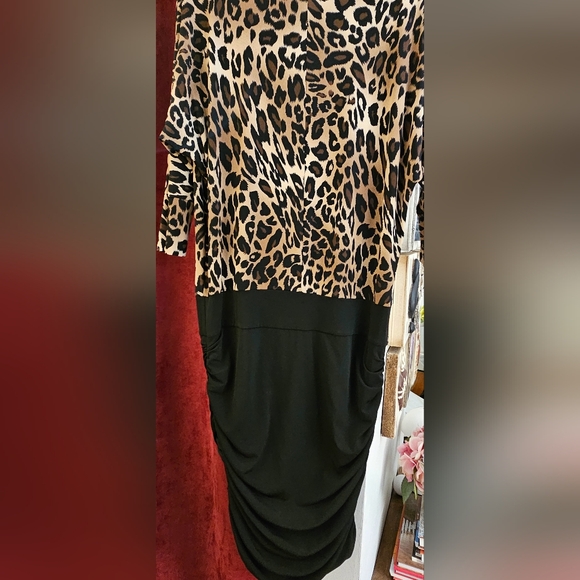 Leopard print and black side ruched mini dess - Picture 2 of 5